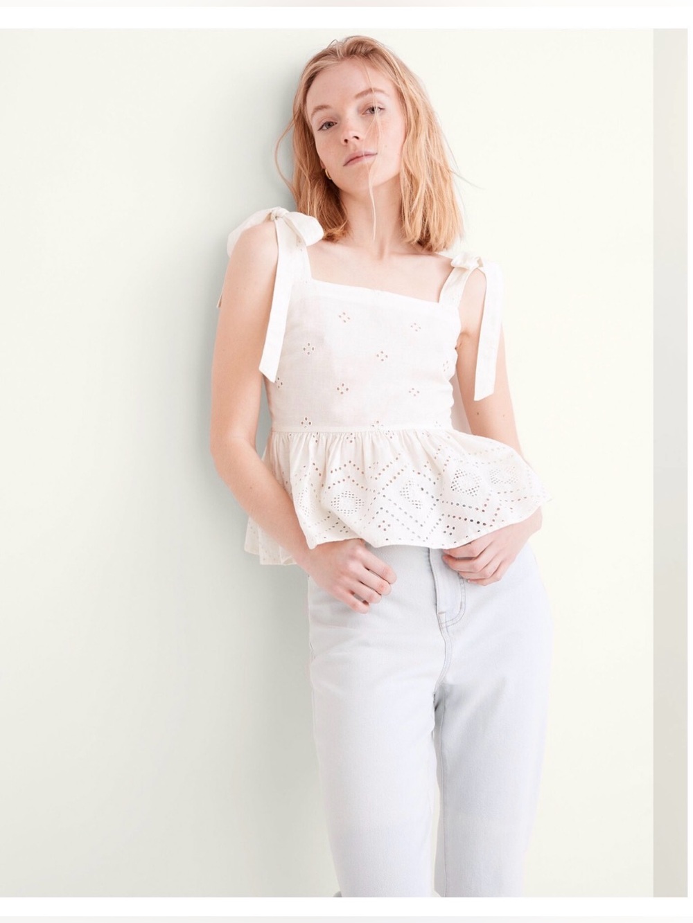 Madewell Rosalie Tie-Strap Top in Geo Eyelet S Womens Top Flowy Boho White